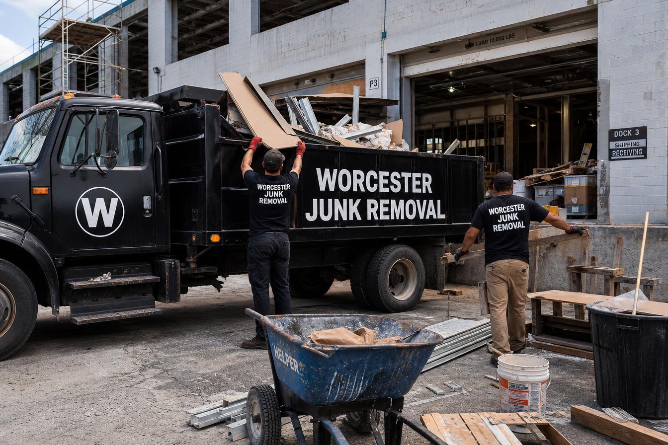 Office cleanouts Framingham MA Worcester Junk Removal crew handling an office cleanout at a Framingham business