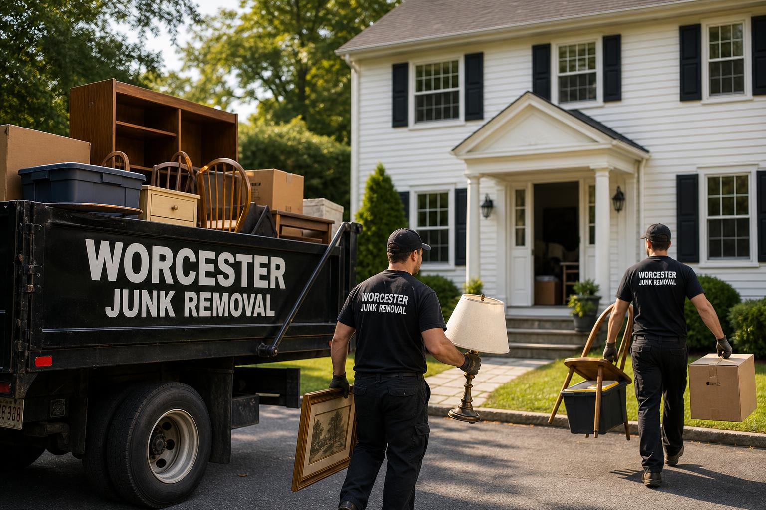 Estate cleanouts Framingham MA Worcester Junk Removal crew performing an estate cleanout at a home in Framingham, Massachusetts